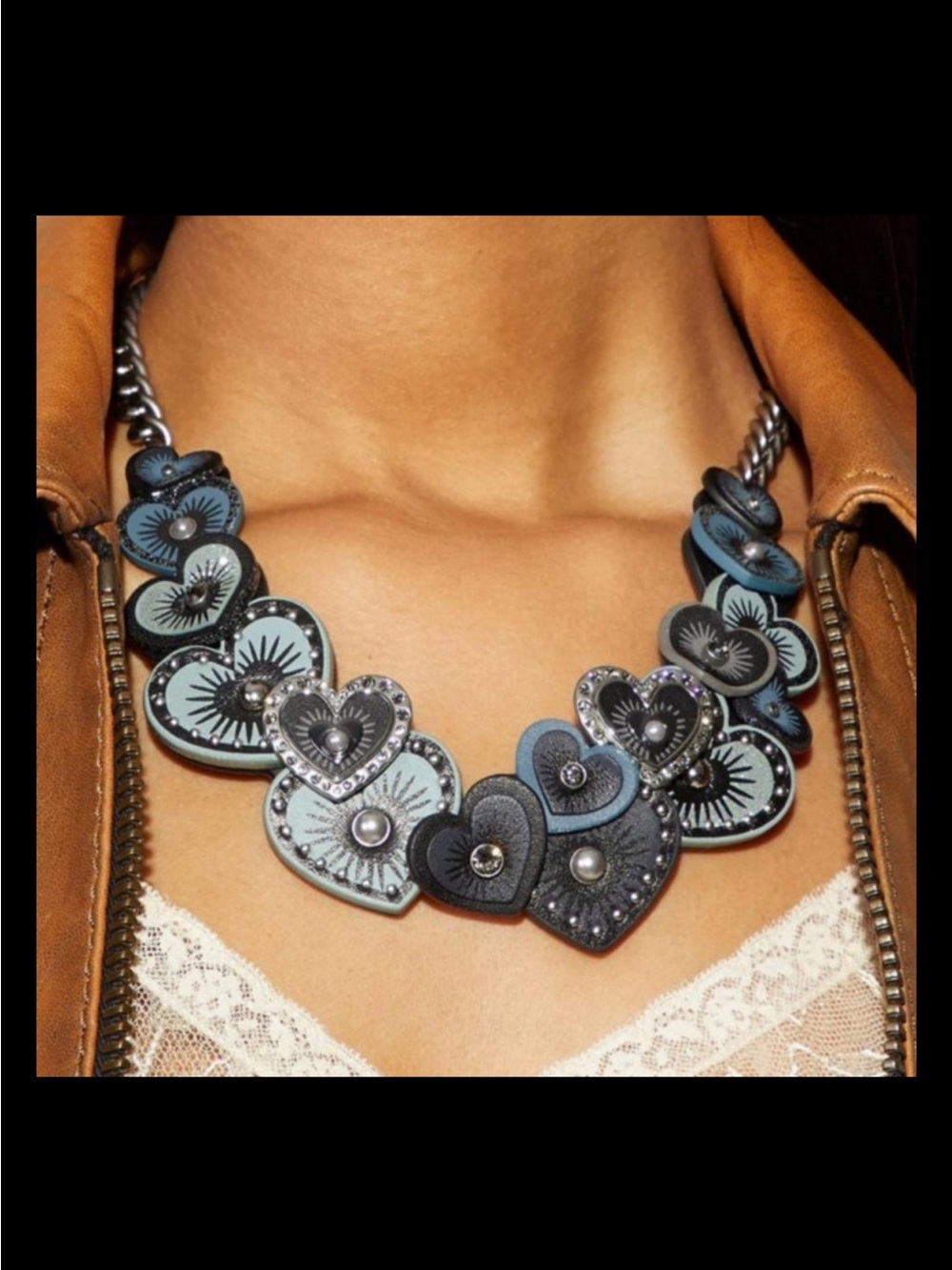 Coach Blue and Black Heart Collar Necklace